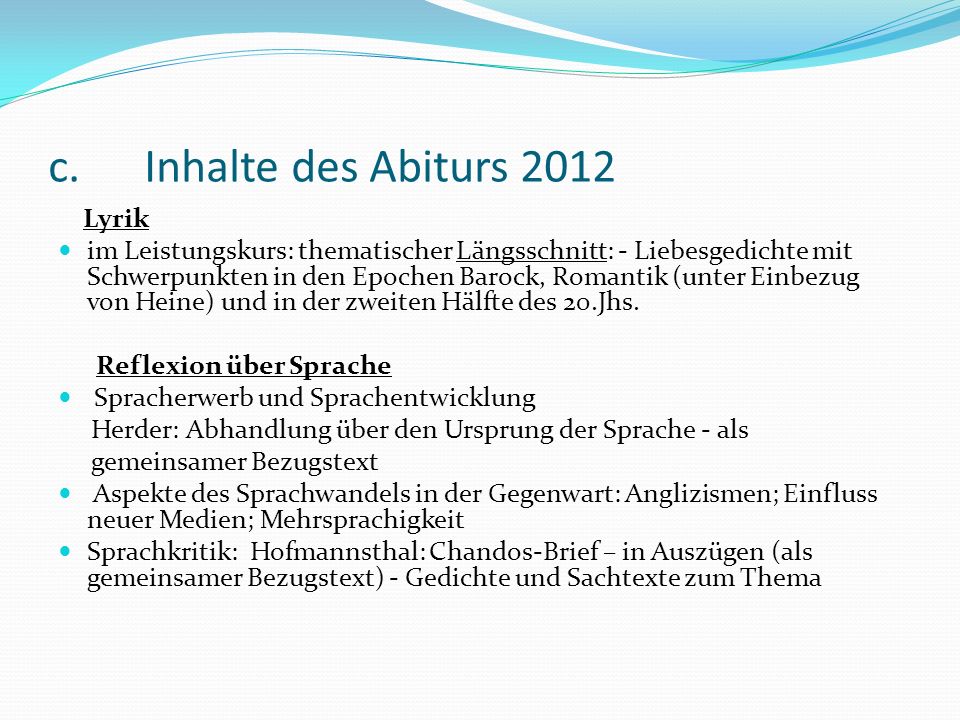 c. Inhalte des Abiturs 2012 Lyrik