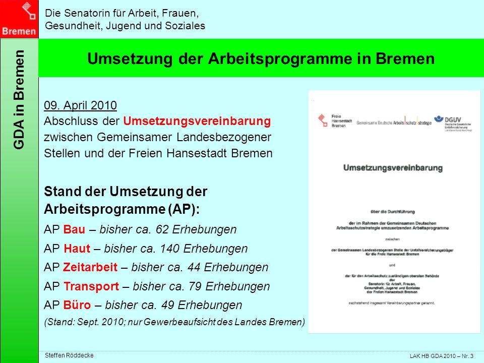 Umsetzung der Arbeitsprogramme in Bremen