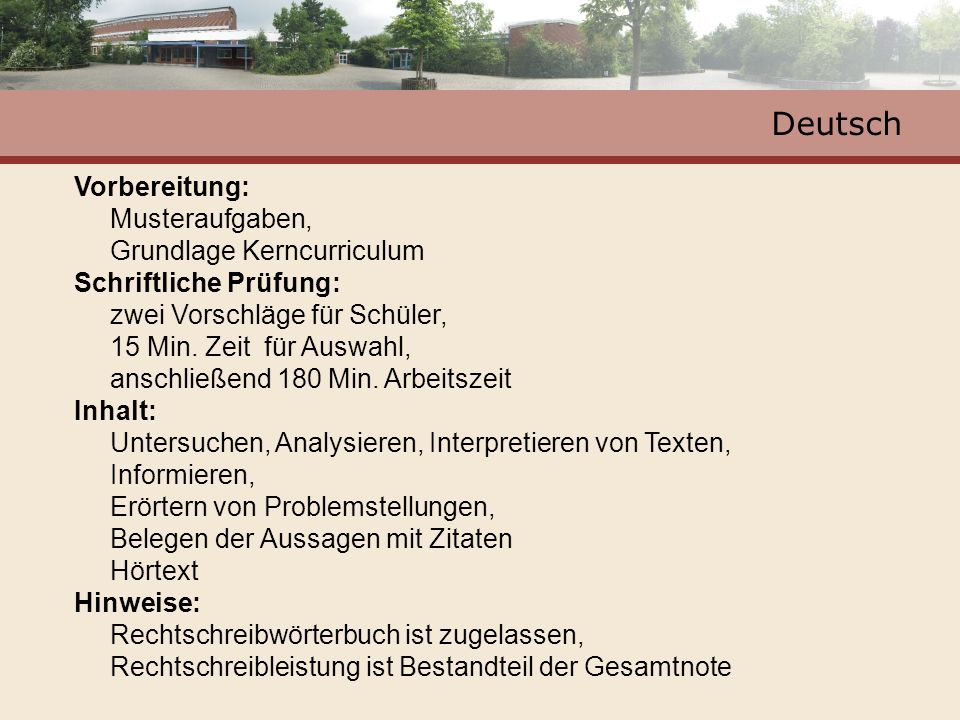 Deutsch Vorbereitung: Musteraufgaben, Grundlage Kerncurriculum