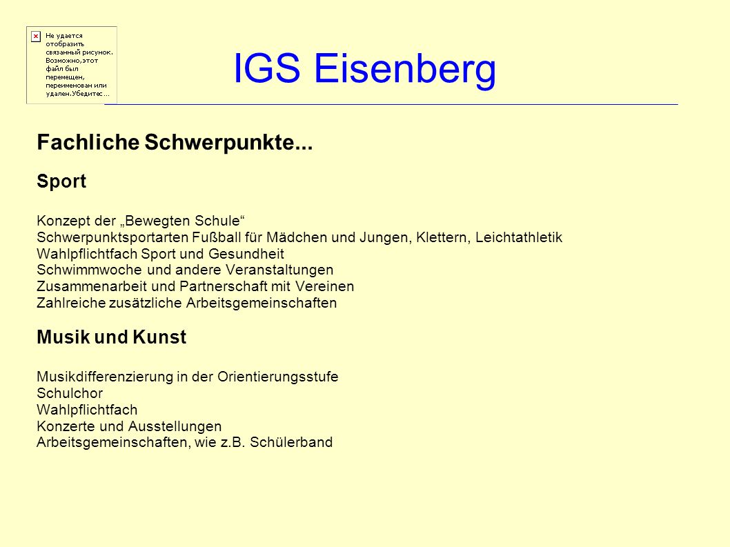 IGS Eisenberg Fachliche Schwerpunkte... Sport Musik und Kunst