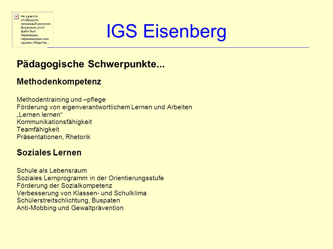 IGS Eisenberg Pädagogische Schwerpunkte... Methodenkompetenz