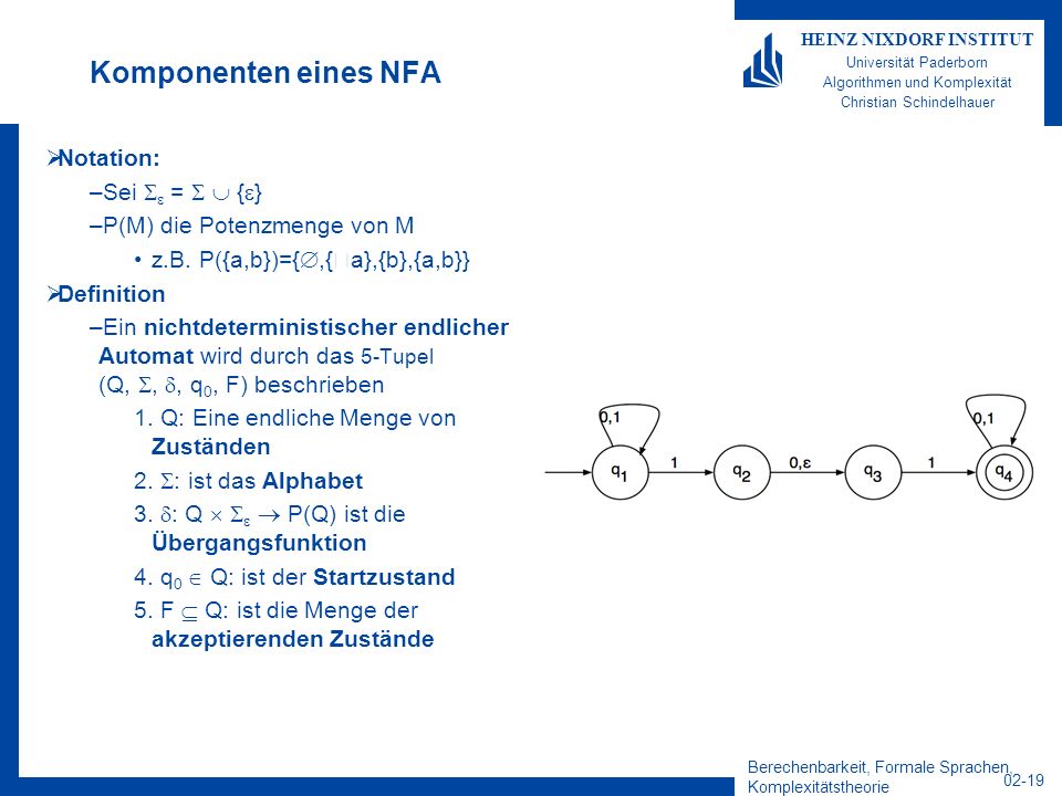Komponenten eines NFA Notation: Sei  =   {}