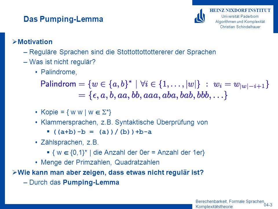 Das Pumping-Lemma Motivation