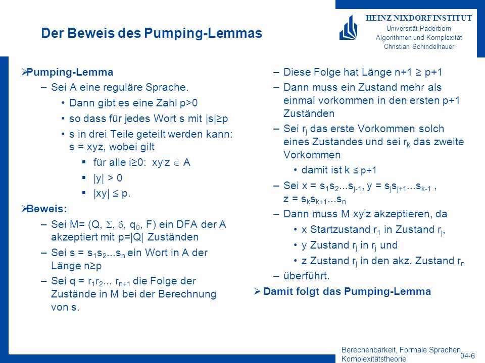 Der Beweis des Pumping-Lemmas