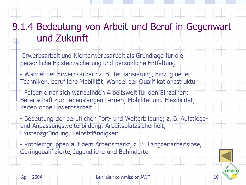 9.1.4 Bedeutung von Arbeit und Beruf in Gegenwart und Zukunft