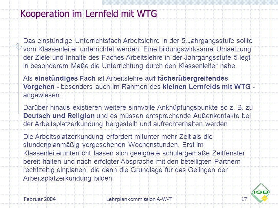 Kooperation im Lernfeld mit WTG