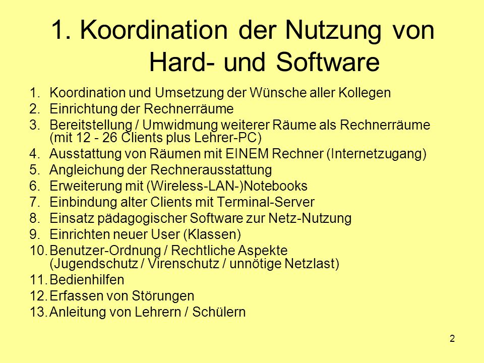 1. Koordination der Nutzung von Hard- und Software
