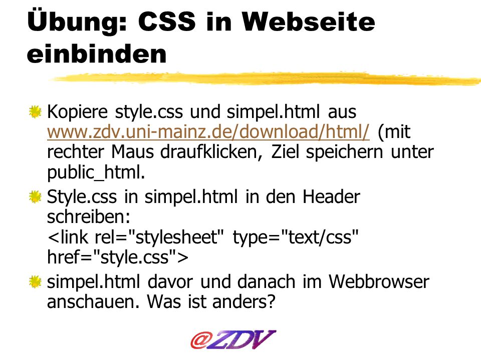 Übung: CSS in Webseite einbinden