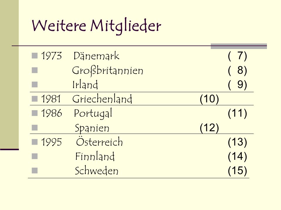 Weitere Mitglieder 1973 Dänemark ( 7) Großbritannien ( 8) Irland ( 9)