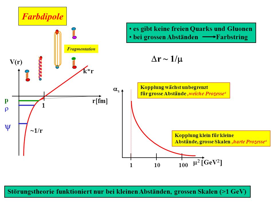 Farbdipole Dr ~ 1/m y es gibt keine freien Quarks und Gluonen
