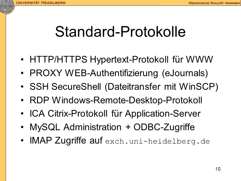 Standard-Protokolle HTTP/HTTPS Hypertext-Protokoll für WWW