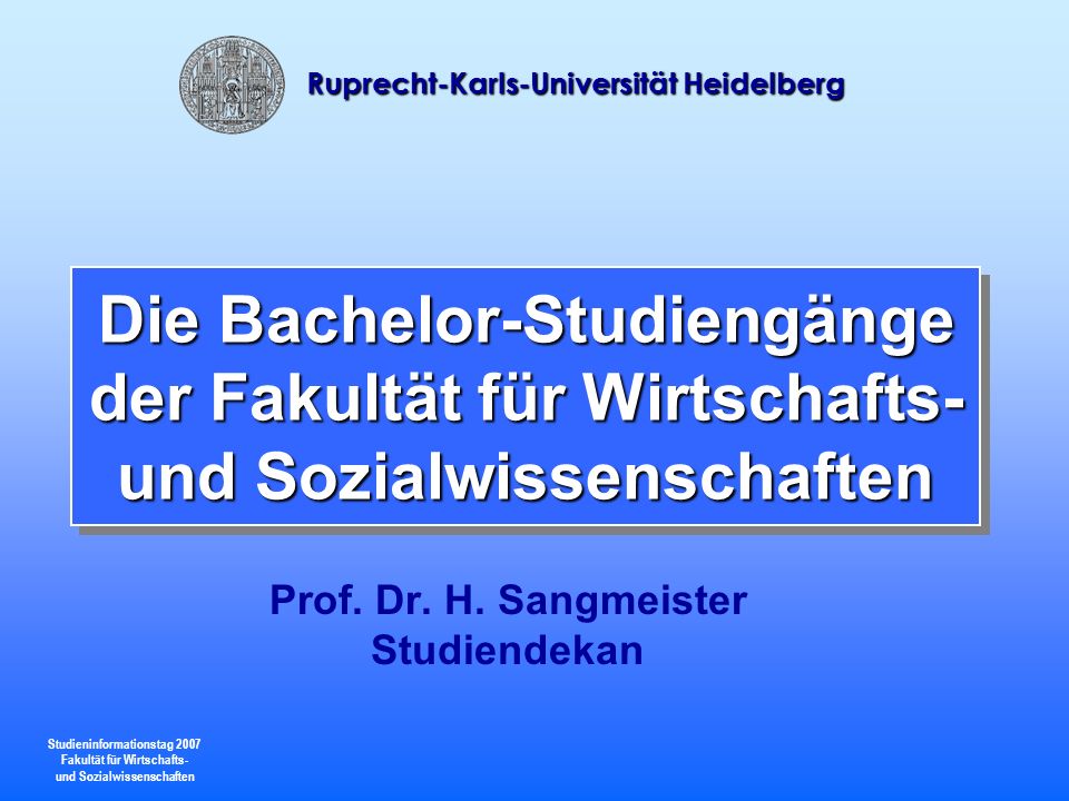 Prof. Dr. H. Sangmeister Studiendekan