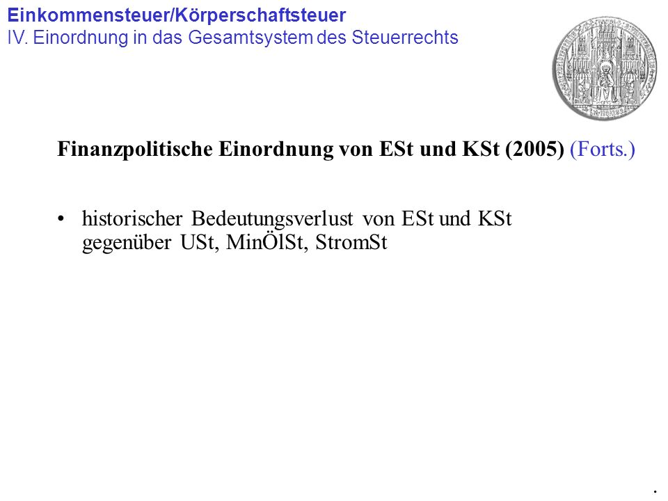 Finanzpolitische Einordnung von ESt und KSt (2005) (Forts.)