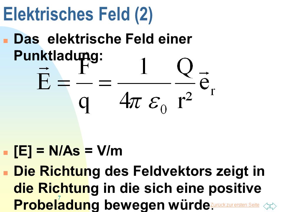 Elektrisches Feld (2) Das elektrische Feld einer Punktladung: