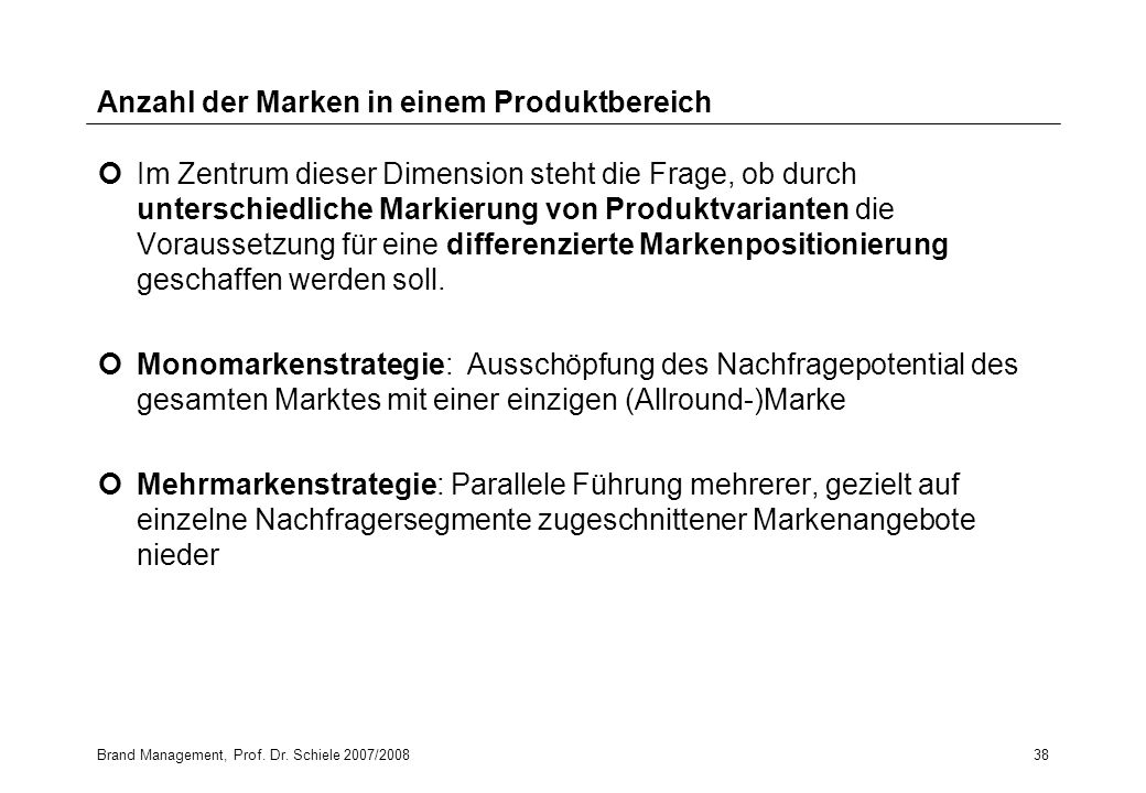 Anzahl der Marken in einem Produktbereich