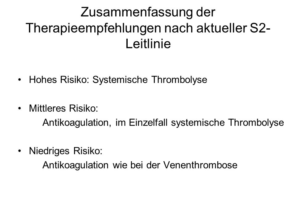 Zusammenfassung der Therapieempfehlungen nach aktueller S2-Leitlinie