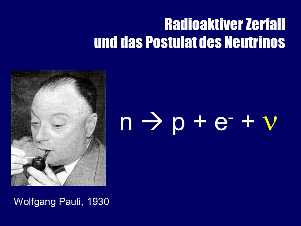 n  p + e- +  Das Postulat des Neutrinos: Pauli, 1930