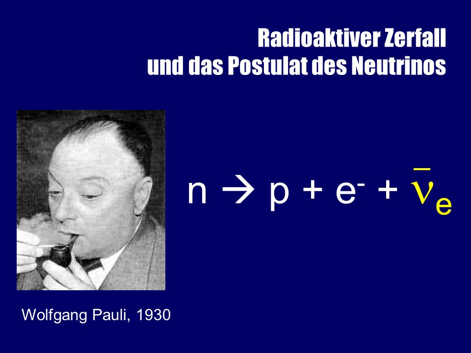 n  p + e- + e Das Postulat des Neutrinos: Pauli, 1930