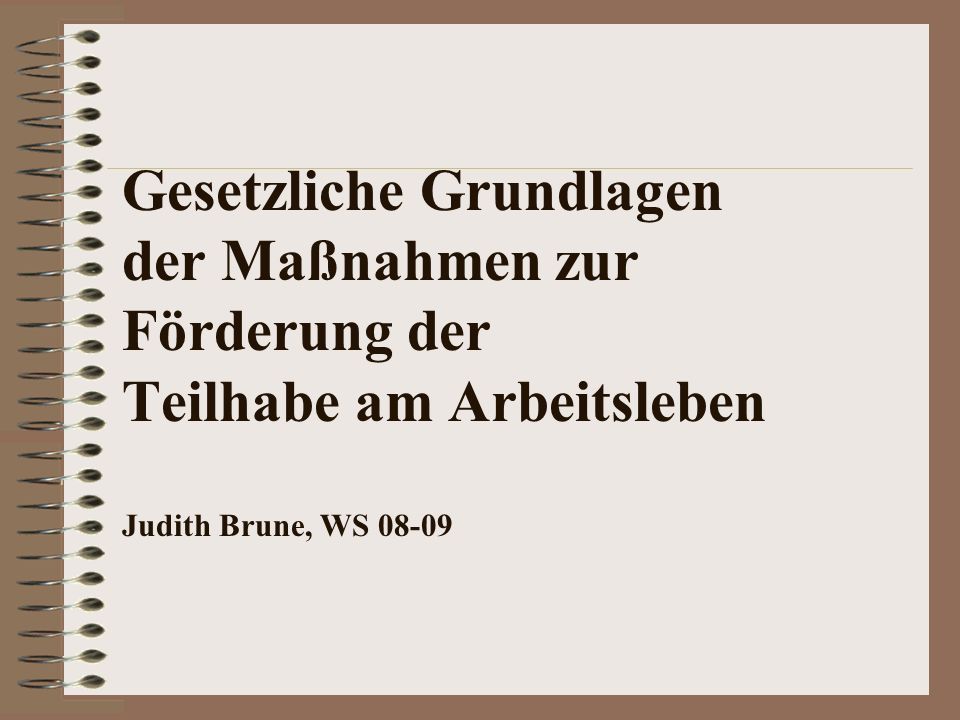 Gesetzliche Grundlagen der Maßnahmen zur Förderung der Teilhabe am Arbeitsleben Judith Brune, WS 08-09