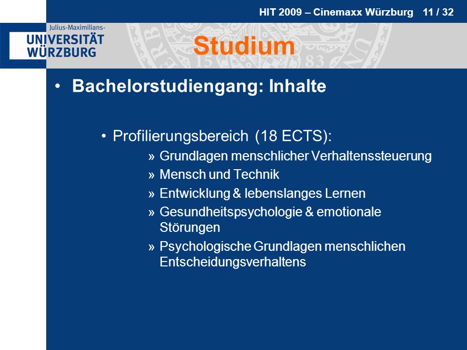 Studium Bachelorstudiengang: Inhalte Profilierungsbereich (18 ECTS):