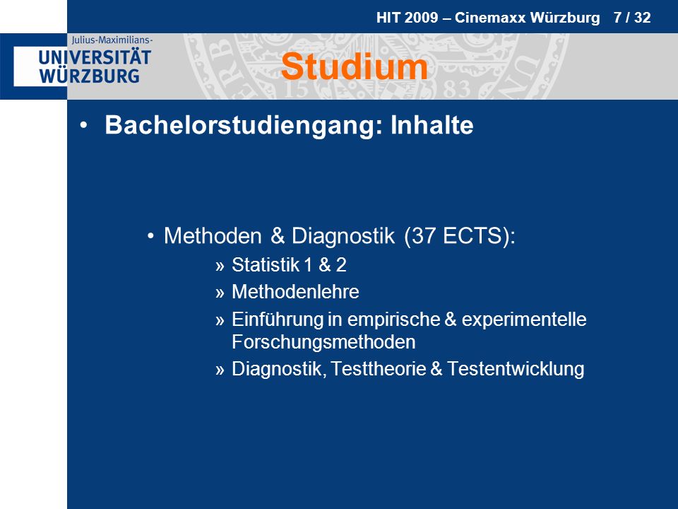 Studium Bachelorstudiengang: Inhalte Methoden & Diagnostik (37 ECTS):