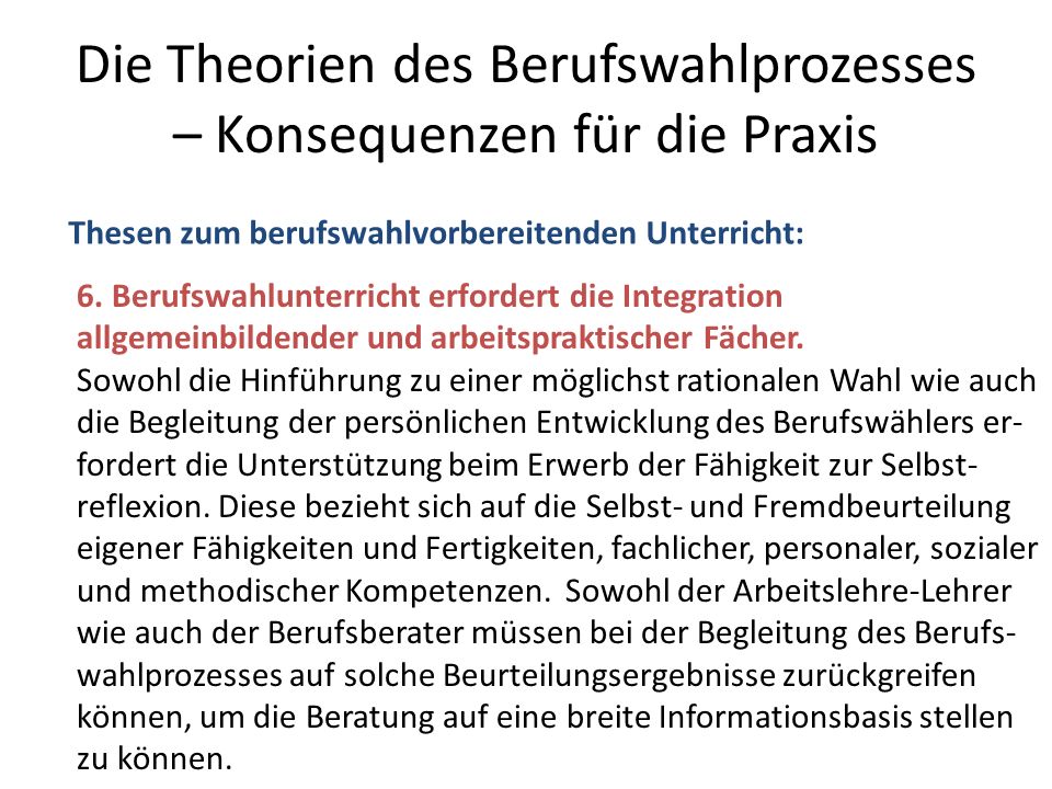 Die Theorien des Berufswahlprozesses – Konsequenzen für die Praxis