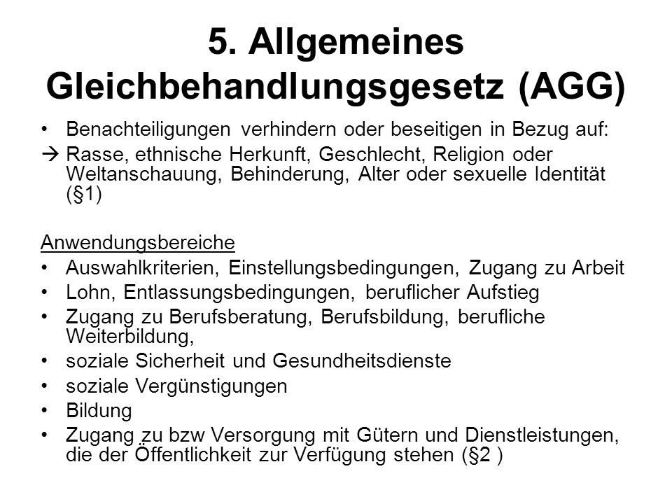 5. Allgemeines Gleichbehandlungsgesetz (AGG)