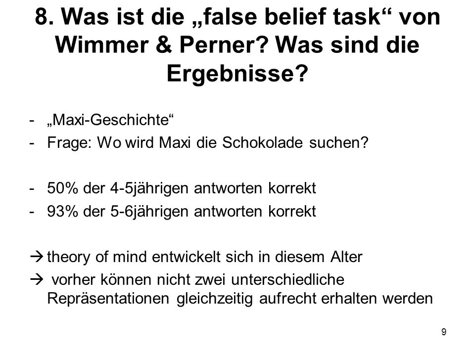 8. Was ist die „false belief task von Wimmer & Perner