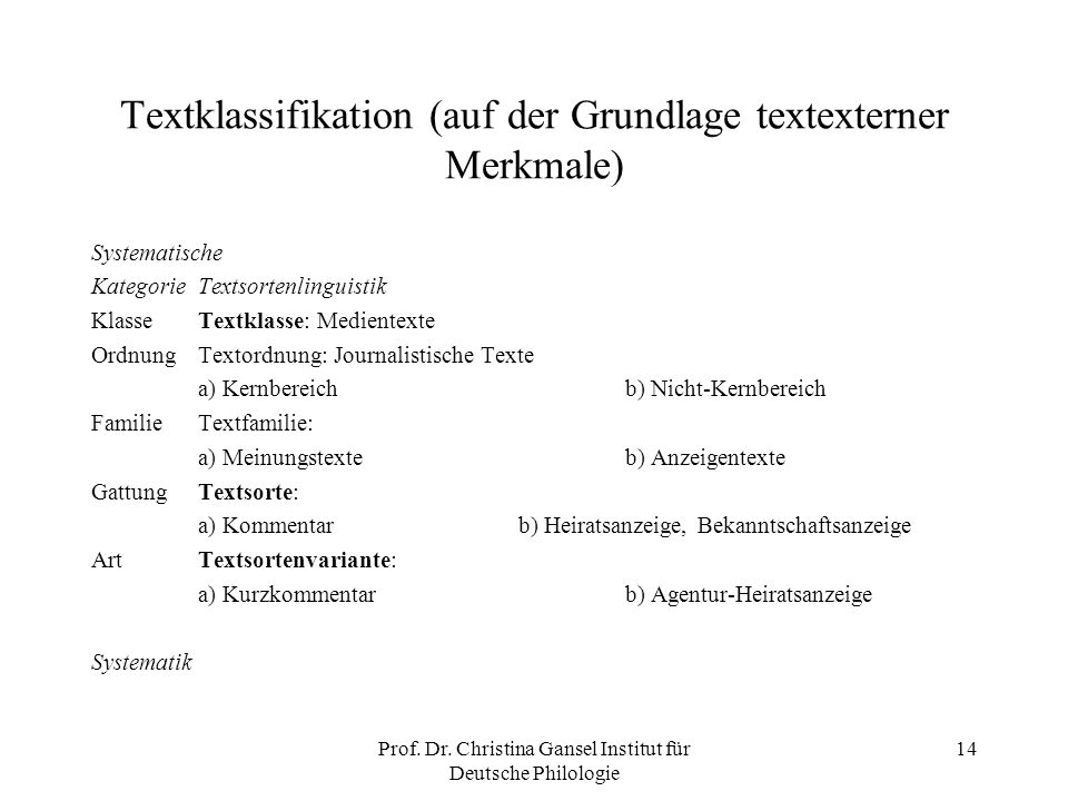 Textklassifikation (auf der Grundlage textexterner Merkmale)