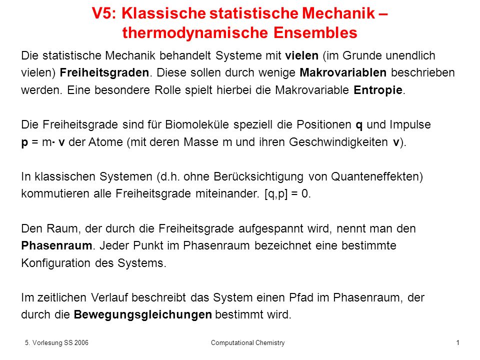 V5: Klassische statistische Mechanik – thermodynamische Ensembles