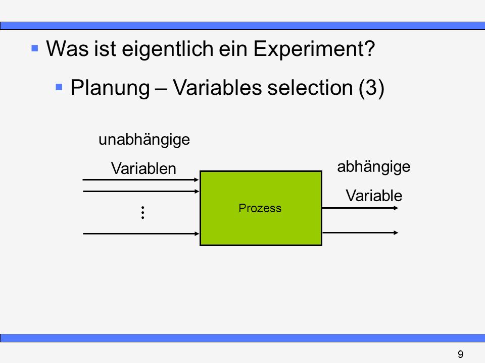 Was ist eigentlich ein Experiment Planung – Variables selection (3)