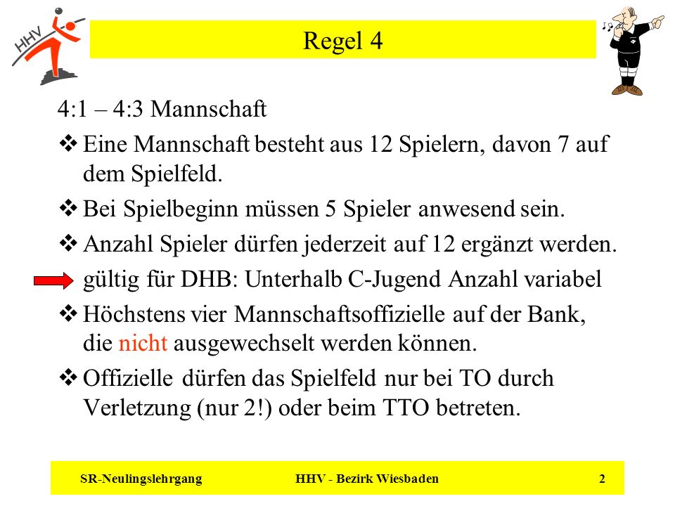 Regel 4 4:1 – 4:3 Mannschaft. Eine Mannschaft besteht aus 12 Spielern, davon 7 auf dem Spielfeld.