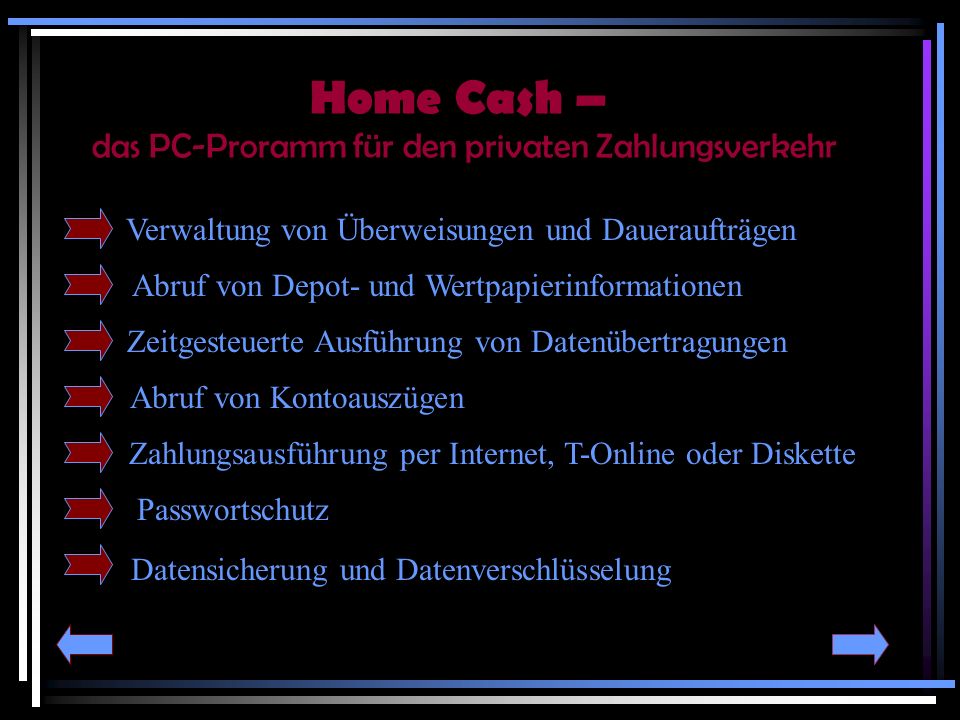 Home Cash – das PC-Proramm für den privaten Zahlungsverkehr