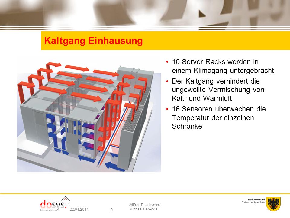 Kaltgang Einhausung 10 Server Racks werden in einem Klimagang untergebracht.