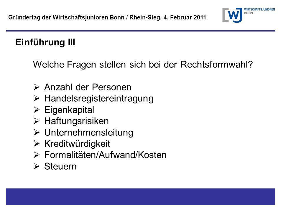 Welche Fragen stellen sich bei der Rechtsformwahl Anzahl der Personen