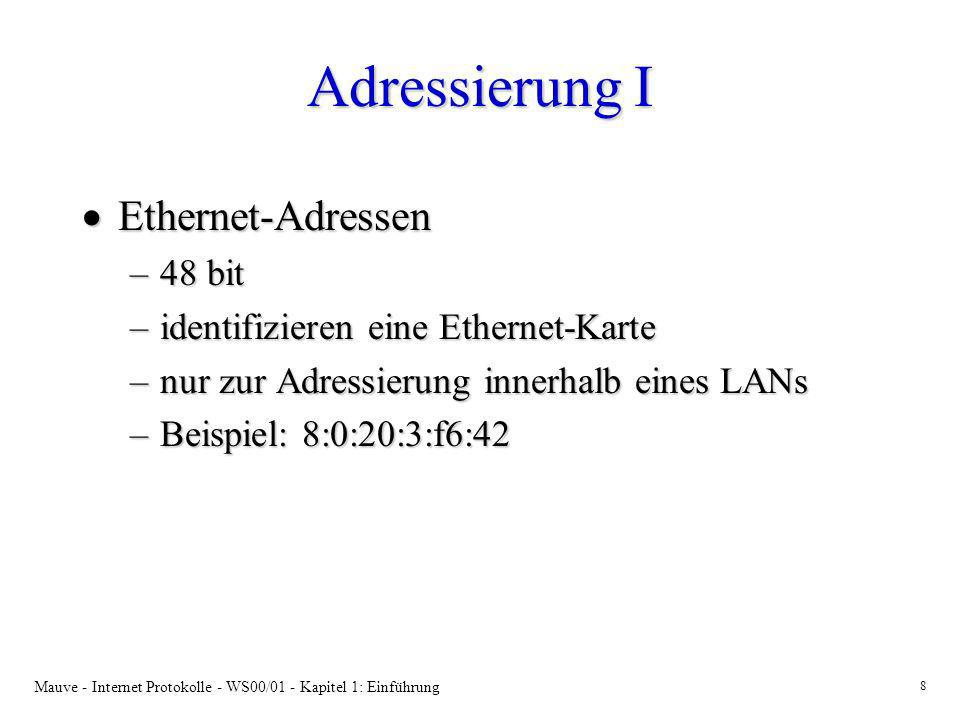 Adressierung I Ethernet-Adressen 48 bit