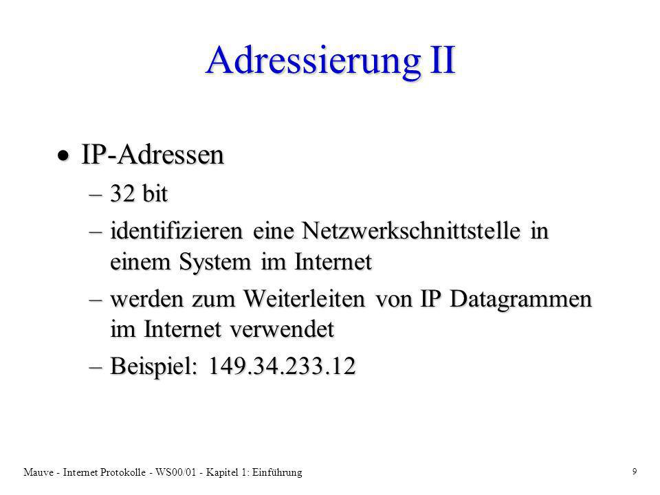 Adressierung II IP-Adressen 32 bit