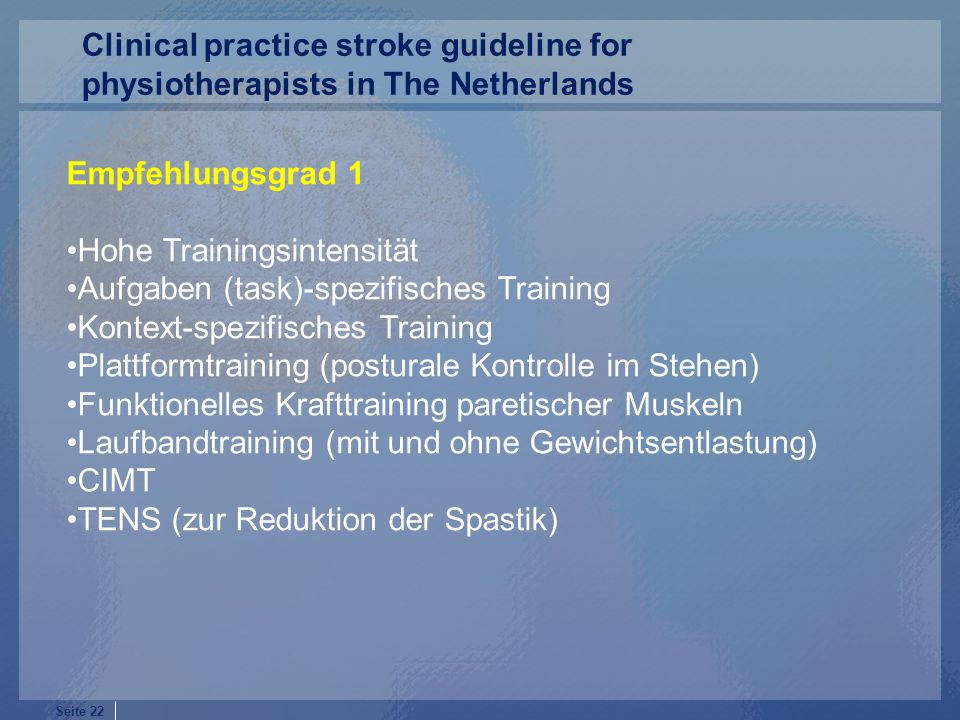 Clinical practice stroke guideline for physiotherapists in The Netherlands