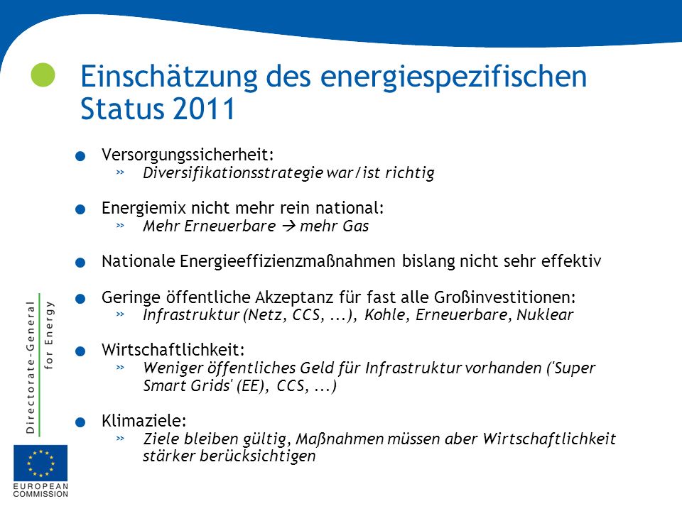 Einschätzung des energiespezifischen Status 2011