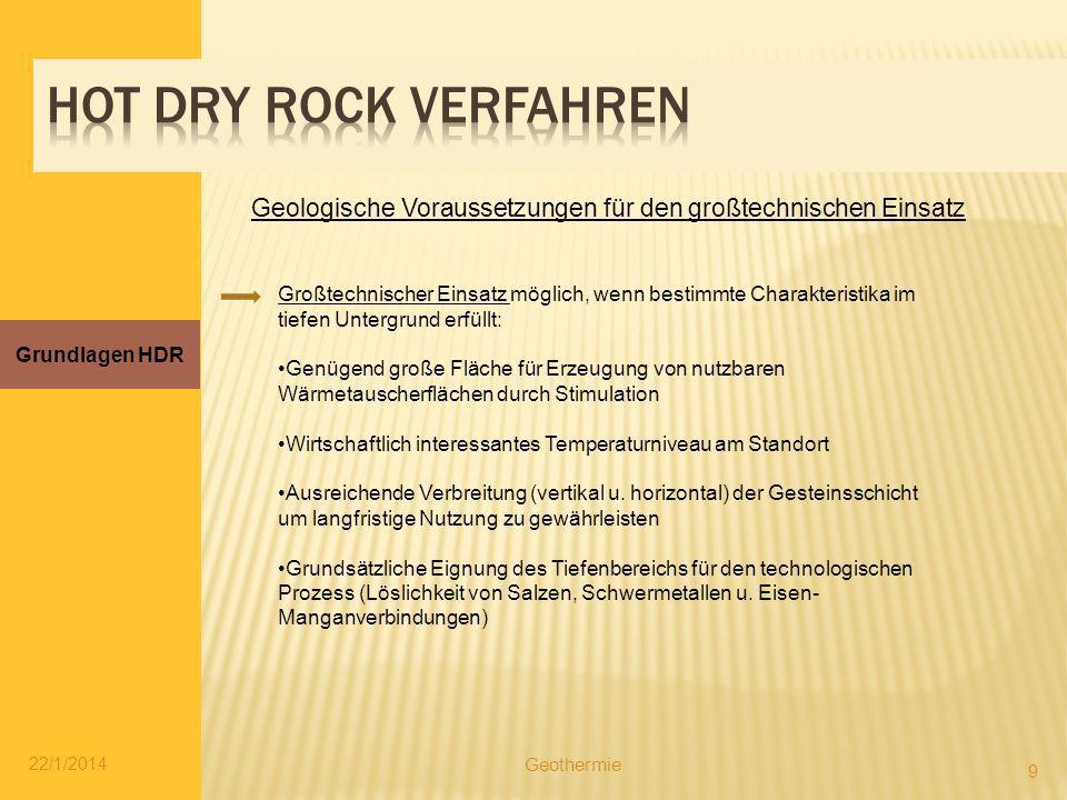 Hot dry rock verfahren Geologische Voraussetzungen für den großtechnischen Einsatz.