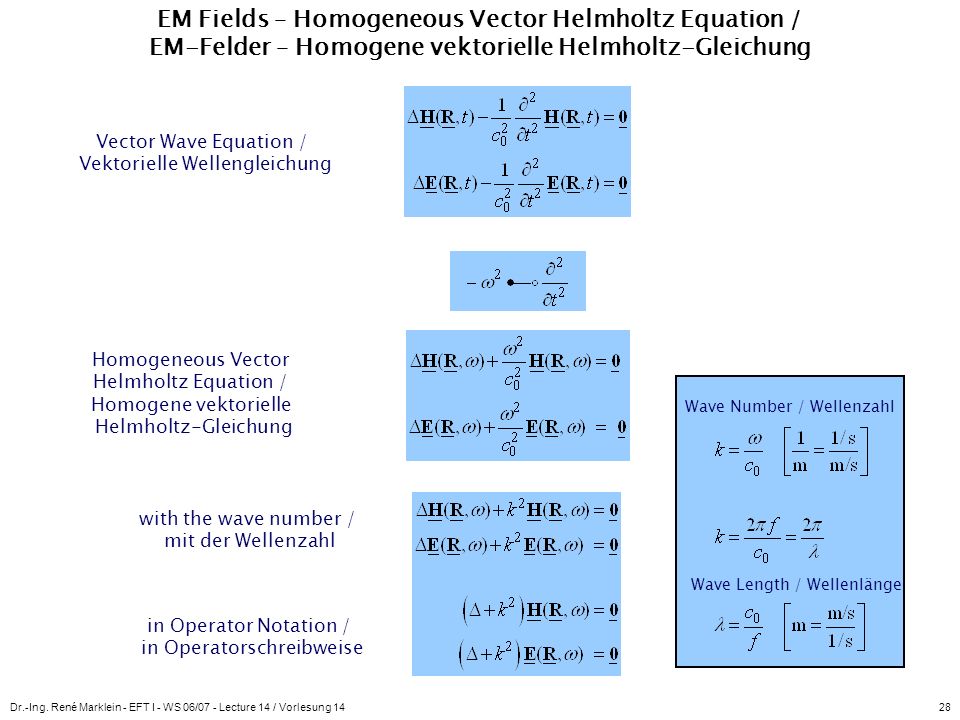 EM Fields – Homogeneous Vector Helmholtz Equation / EM-Felder – Homogene vektorielle Helmholtz-Gleichung