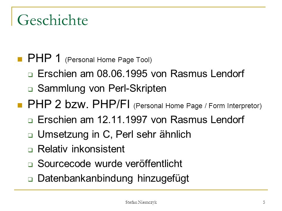 Geschichte PHP 1 (Personal Home Page Tool)