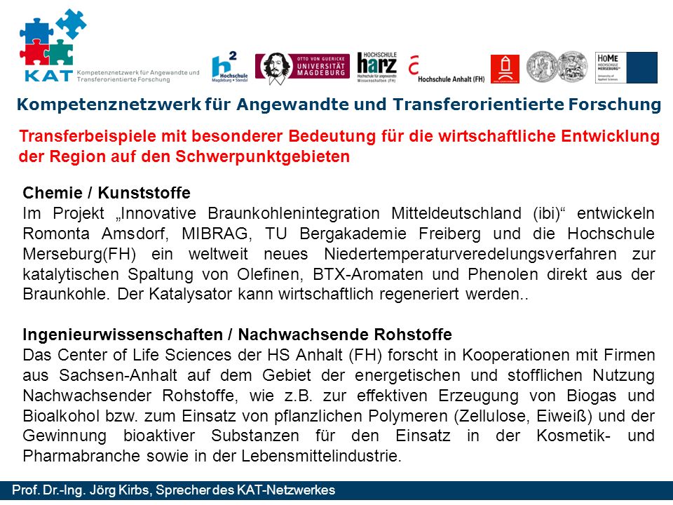 Transferbeispiele mit besonderer Bedeutung für die wirtschaftliche Entwicklung der Region auf den Schwerpunktgebieten