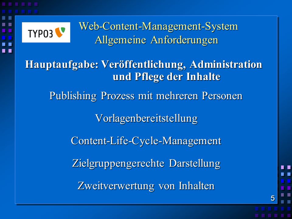 Web-Content-Management-System Allgemeine Anforderungen