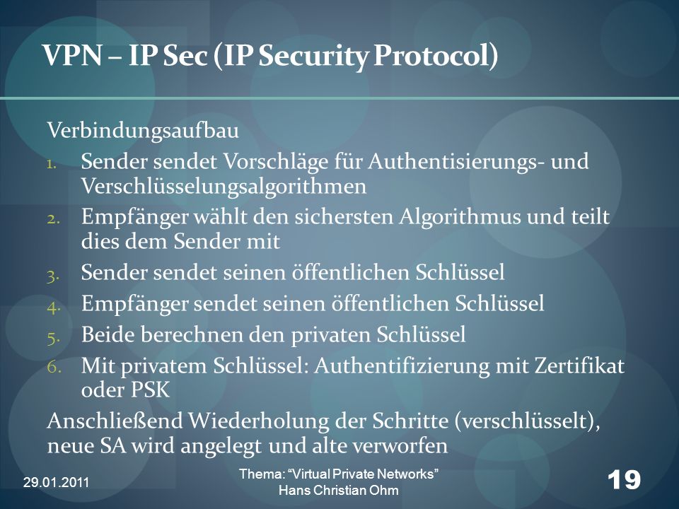 VPN – IP Sec (IP Security Protocol)