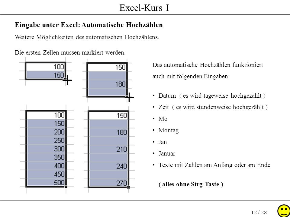 Eingabe unter Excel: Automatische Hochzählen