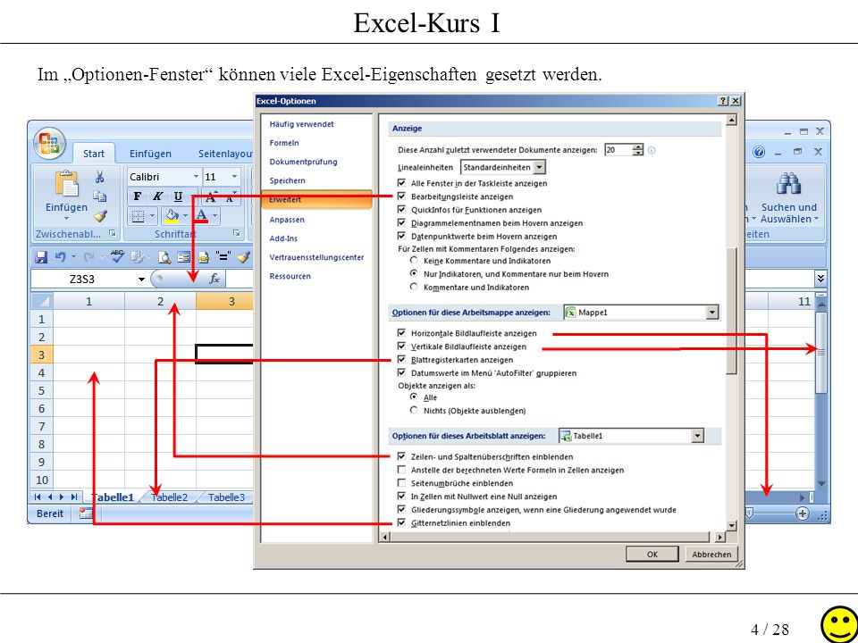 Im „Optionen-Fenster können viele Excel-Eigenschaften gesetzt werden.