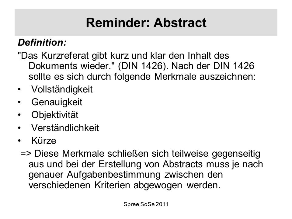 Reminder: Abstract Definition: