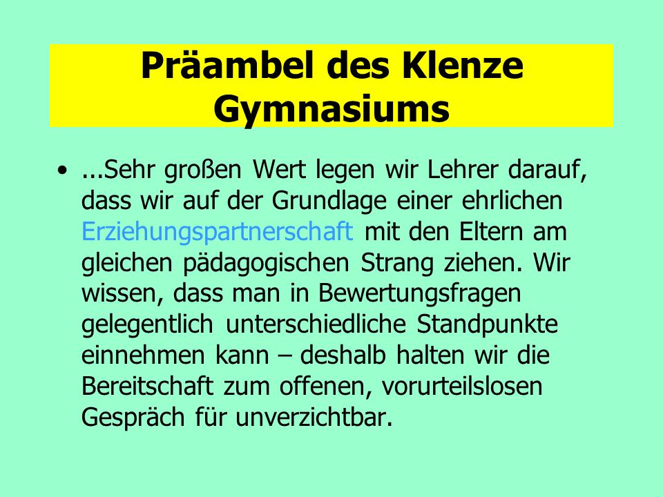 Präambel des Klenze Gymnasiums
