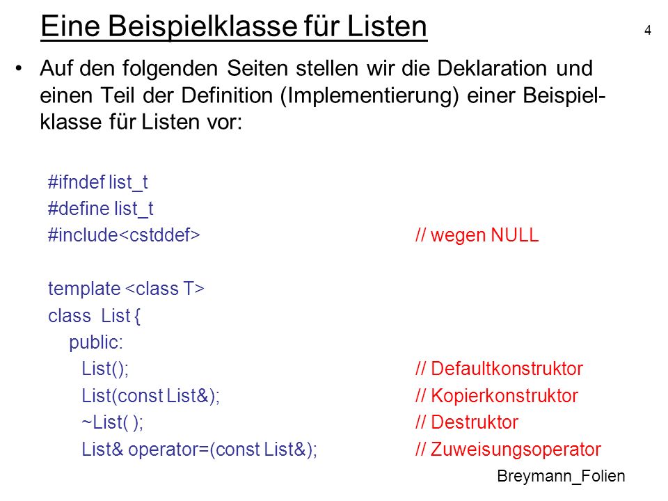 Eine Beispielklasse für Listen